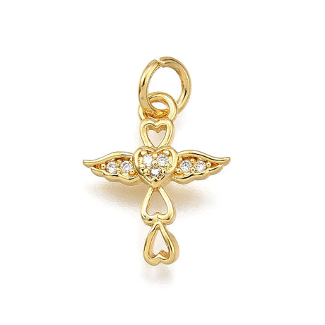 Kors Vedhæng Med Zirkonia Sten, Langtidsholdbar Forgyldt, (14x12mm) - Uniq Perler - 341957