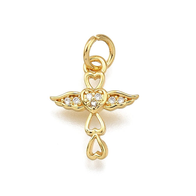 Kors Vedhæng Med Zirkonia Sten, Langtidsholdbar Forgyldt, (14x12mm) - Uniq Perler - 341957