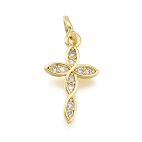 Cross Pendant With Zirconia Stones, Long-Lasting Gold Plated, 16x9.5mm - Uniq Perler - 021972