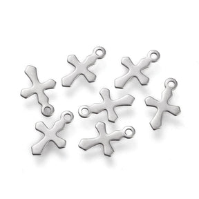 Cross Pendant, Steel, 9x5.5mm, 10 pcs. - Uniq Perler - 112004