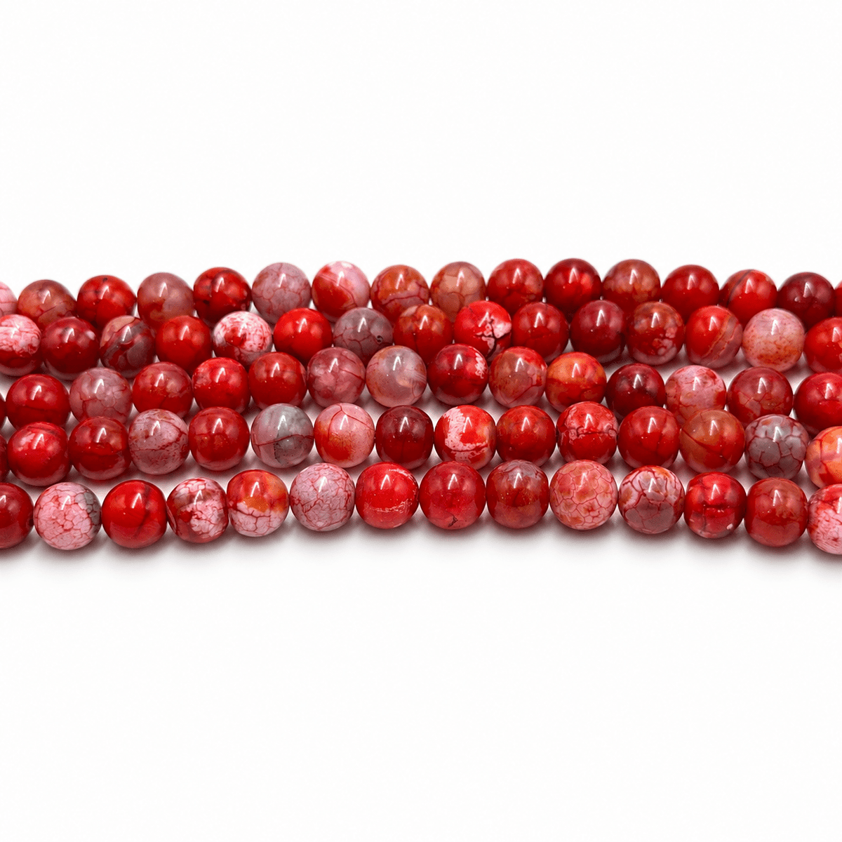 Krakeleret Agat Perler – Røde, Runde (8-8,5mm) - Uniq Perler - 116853
