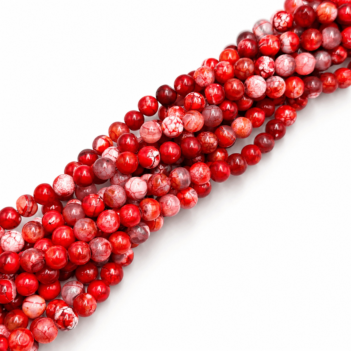 Krakeleret Agat Perler – Røde, Runde (8-8,5mm) - Uniq Perler - 116853
