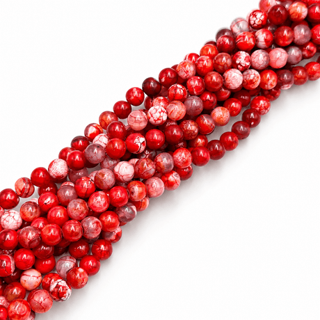 Krakeleret Agat Perler – Røde, Runde (8-8,5mm) - Uniq Perler - 116853