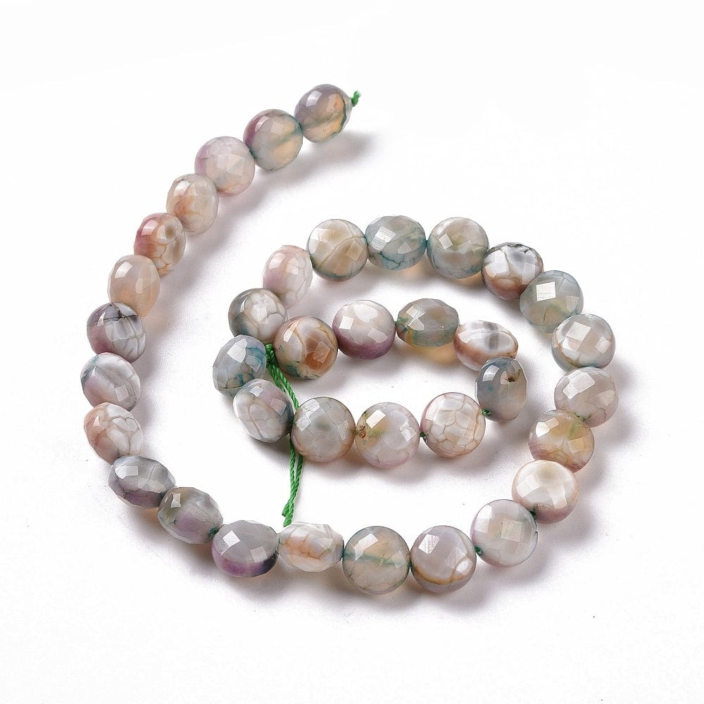 Krakeleret Fire Agat – Facetteret, Flad Rund (10 - 10.5x7.5mm) - Uniq Perler - 112885