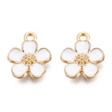 Kronbladsblomster Vedhæng Med Hvid Emalje, 16x12mm, Forgyldt, 6 Stk - Uniq Perler - 111840