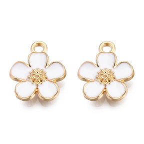 Petal Flower Pendant With White Enamel, 16x12mm, Gold-plated, 6 Pcs - Uniq Perler - 111840