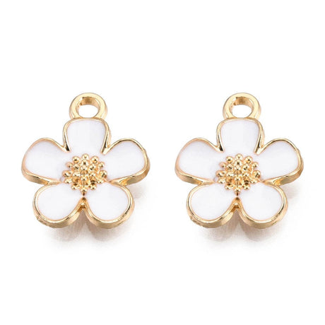 Kronbladsblomster Vedhæng Med Hvid Emalje, 16x12mm, Forgyldt, 6 Stk - Uniq Perler - 111840