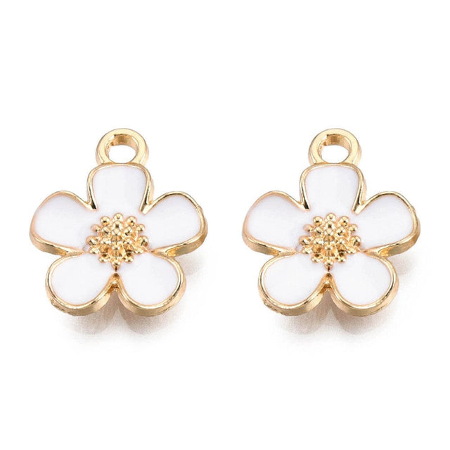 Kronbladsblomster Vedhæng Med Hvid Emalje, 16x12mm, Forgyldt, 6 Stk - Uniq Perler - 111840