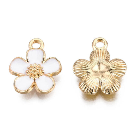 Kronbladsblomster Vedhæng Med Hvid Emalje, 16x12mm, Forgyldt, 6 Stk - Uniq Perler - 111840