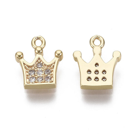 Krone Vedhæng Med Zirkonia – 18K Forgyldt Messing (9,5x8x2mm) 2 stk. - Uniq Perler - 121506
