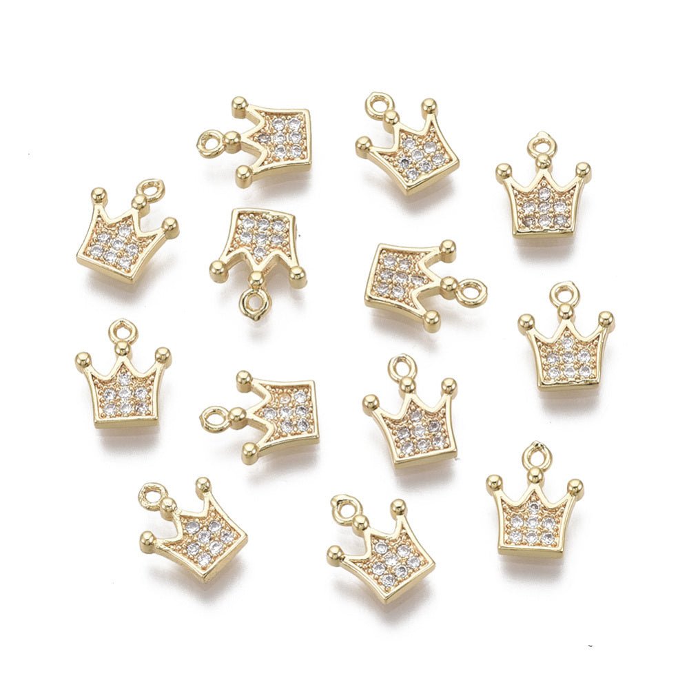 Krone Vedhæng Med Zirkonia – 18K Forgyldt Messing (9,5x8x2mm) 2 stk. - Uniq Perler - 121506