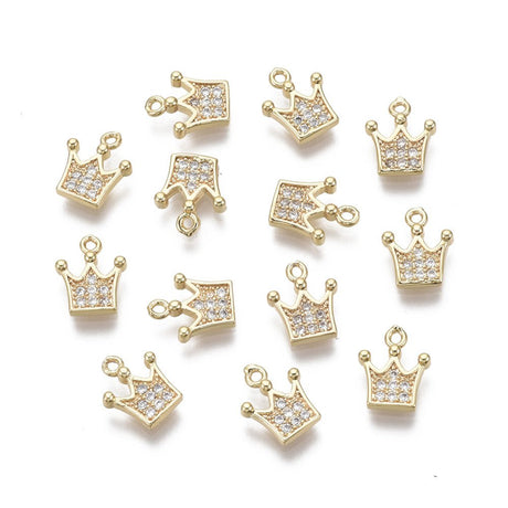 Krone Vedhæng Med Zirkonia – 18K Forgyldt Messing (9,5x8x2mm) 2 stk. - Uniq Perler - 121506