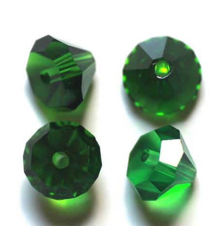 Krystal Perle - Kegleformet, Grøn, Facetteret (10x7,8mm) 10 Stk - Uniq Perler - 113487