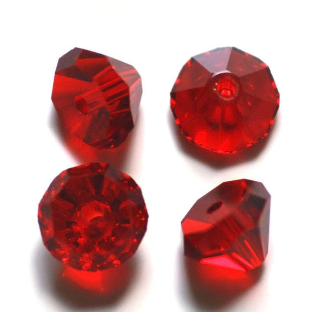 Krystal Perle - Rød, Kegleformet, Facetteret (10x7,8mm) 10 Stk - Uniq Perler - 113490