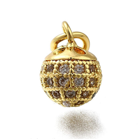 Kugle Vedhæng Med Zirkonia Sten, 18K Langtidsholdbar Forgyldt, 11x8mm - Uniq Perler - 114567