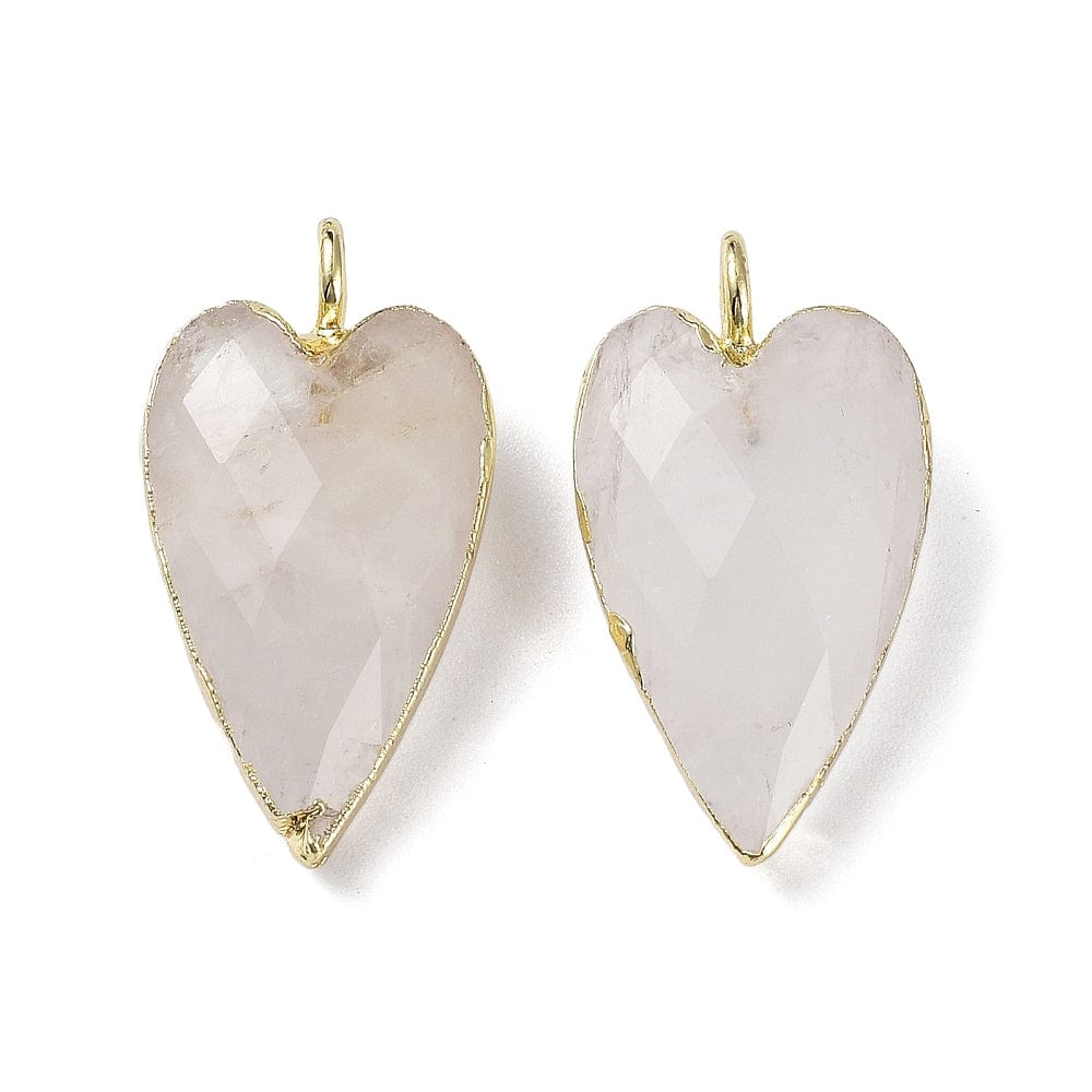 Kvarts Hjerte Vedhæng – Forgyldt Kant (13x22,5mm) - Uniq Perler - 115889