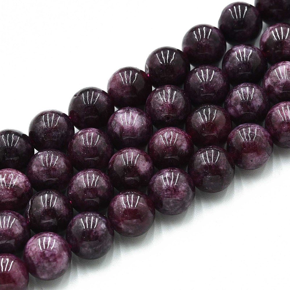 Kvarts Perler Imiteret Granit – Violet Rød, Runde (10mm) - Uniq Perler - 