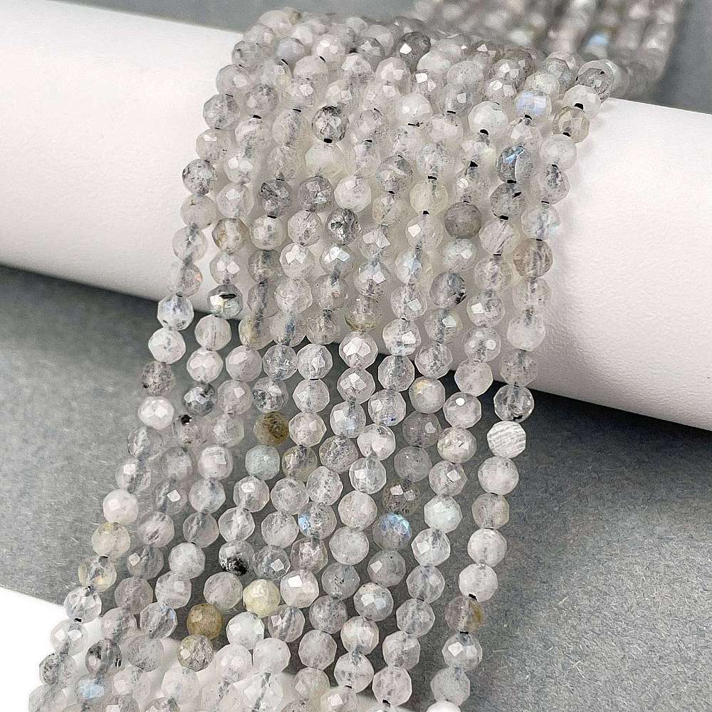 Labradorit – Grå/Sort, Facetteret (3,5mm) - Uniq Perler - 