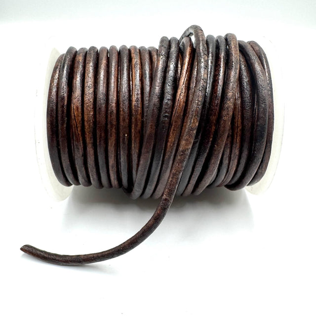 Læder, Antik Brun, 4mm i dia, (1 meter) - Uniq Perler - 664599