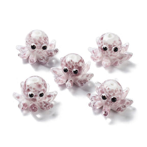 Lampwork Blæksprutte Perler – Rosy Brown (25x15mm, 2 stk.) - Uniq Perler - 117535