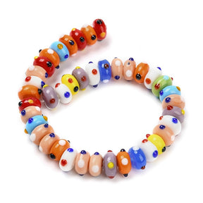 Lampwork Glasperler – Farve Mix, Rondel Med Knopper (10~11x5~5,5mm) - Uniq Perler - 122692