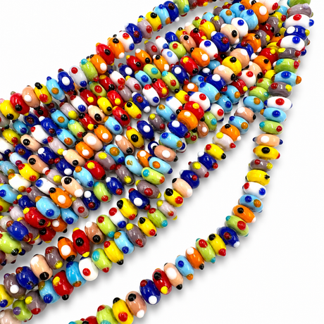 Lampwork Glasperler – Farve Mix, Rondel Med Knopper (10~11x5~5,5mm) - Uniq Perler - 122692