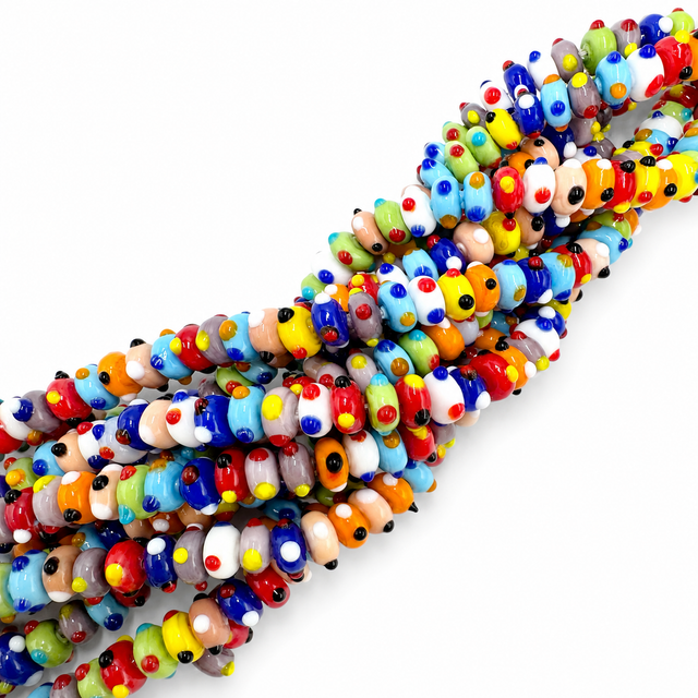 Lampwork Glasperler – Farve Mix, Rondel Med Knopper (10~11x5~5,5mm) - Uniq Perler - 122692