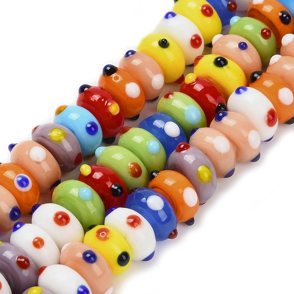 Lampwork Glasperler – Farve Mix, Rondel Med Knopper (10~11x5~5,5mm) - Uniq Perler - 122692