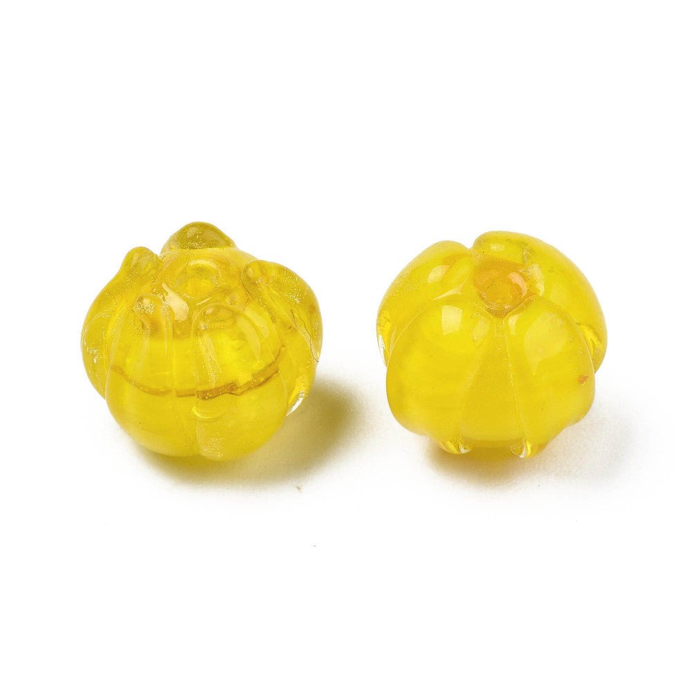 Lampwork Glasperler – Gul, Blomsterform (10~11x11.5~12.5mm) 6 Stk - Uniq Perler - 118844
