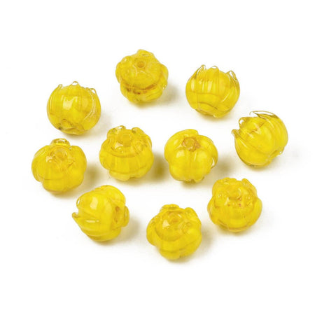 Lampwork Glasperler – Gul, Blomsterform (10~11x11.5~12.5mm) 6 Stk - Uniq Perler - 118844
