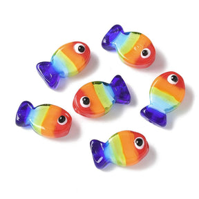 Lampwork Glasperlen – Handgefertigte Fische, Farb-Mix (13x20x9mm) 6 Stk - Uniq Perler - 114657