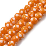 Lampwork Glasperler – Orange Med Prikker, Runde (8x7mm) 8 stk. - Uniq Perler - 122701