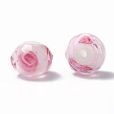 Lampwork Glasperler – Pink, Facetteret Rondel Med Indre Blomst (8x6mm) 4 stk - Uniq Perler - 118848