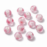 Lampwork Glasperler – Pink, Facetteret Rondel Med Indre Blomst (8x6mm) 4 stk - Uniq Perler - 118848