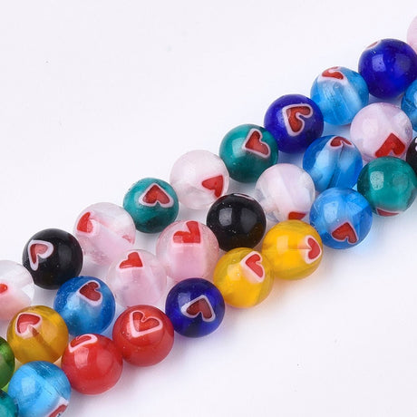 Lampwork Glasperler – Runde med Hjerte, Mixfarver (6mm) - Uniq Perler - 