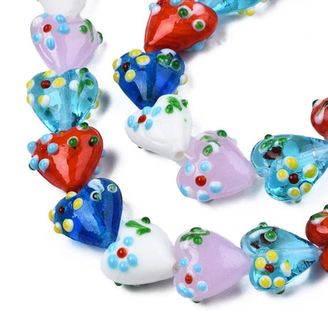 Lampwork Hjerte Glasperler – Håndlavede, Mix Farver (14,5x17mm) 10 stk - Uniq Perler - 115512
