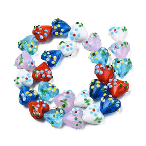Lampwork Herz Glasperlen – handgefertigt, Mix Farben (14,5x17mm) 10 Stk - Uniq Perler - 115512