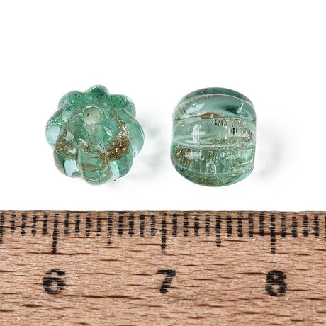 Lampwork Perler – Græskar, Akvamarin Med Guldstøv (8,5x7mm) 6 stk. - Uniq Perler - 123058