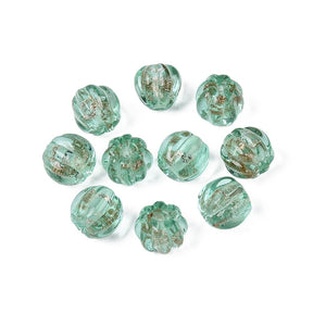 Lampwork Perler – Græskar, Akvamarin Med Guldstøv (8,5x7mm) 6 stk. - Uniq Perler - 123058
