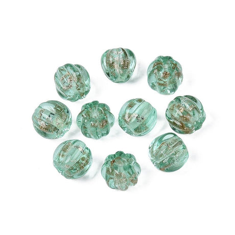 Lampwork Perler – Græskar, Akvamarin Med Guldstøv (8,5x7mm) 6 stk. - Uniq Perler - 123058