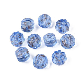 Lampwork Perler – Græskar, Kornblomstblå Med Guldstøv (8,5x7mm) 6 stk. - Uniq Perler - 122693
