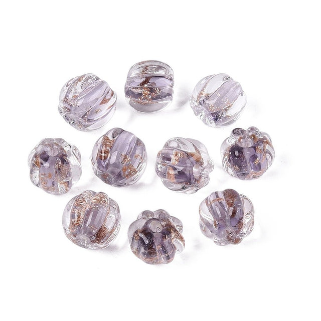 Lampwork Perler – Græskar, Lilla Med Guldstøv (8,5x7mm) 6 stk. - Uniq Perler - 123057