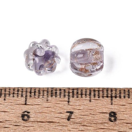 Lampwork Perler – Græskar, Lilla Med Guldstøv (8,5x7mm) 6 stk. - Uniq Perler - 123057