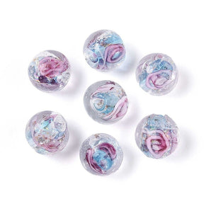 Lampwork-Perlen mit Blume – Rund, Blau/Rosa (10mm, 8 Stück) - Uniq Perler - 115968