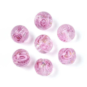 Lampwork Perler Med Blomst – Rund, Perlerosa (10mm, 8 stk) - Uniq Perler - 115967