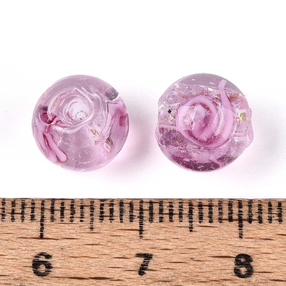Lampwork Perler Med Blomst – Rund, Pearl Pink (10mm, 8 stk) - Uniq Perler - 115967