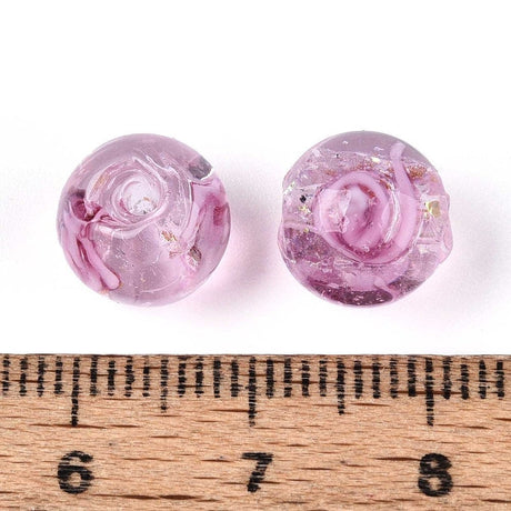 Lampwork Perler Med Blomst – Rund, Pearl Pink (10mm, 8 stk) - Uniq Perler - 115967