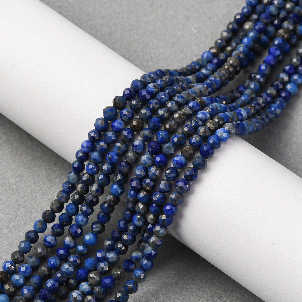 Lapis Lazuli Perler – Facetterede, Runde (3,25mm) - Uniq Perler - 116972