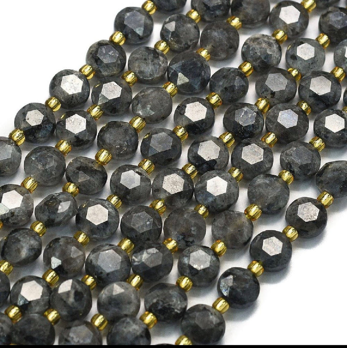 Larvikit, Møntformet, Facetteret, (8x5mm) - Uniq Perler - 114589