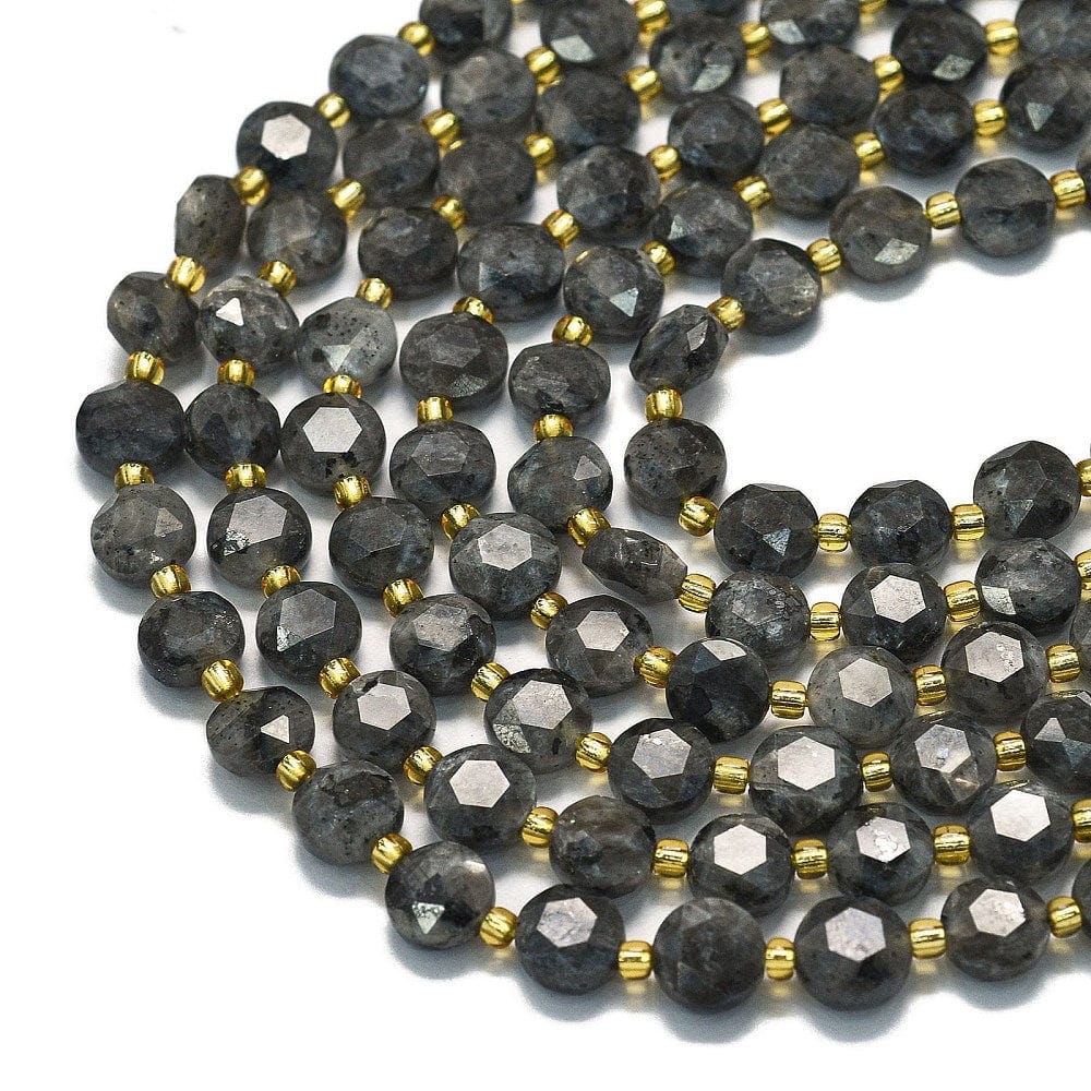 Larvikit, Møntformet, Facetteret, (8x5mm) - Uniq Perler - 114589